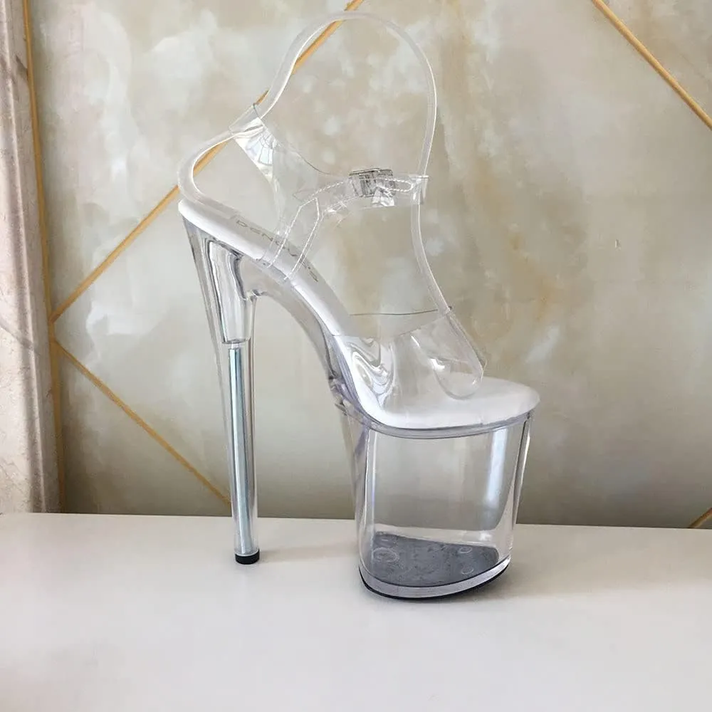 denova's Women's Transparent 7.9in Very High Heel Platform Pole Dance Ankle Strap Stiletto Sandal