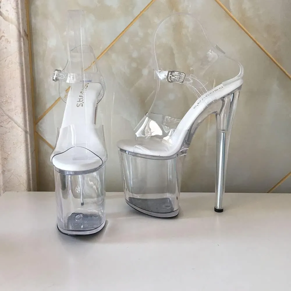 denova's Women's Transparent 7.9in Very High Heel Platform Pole Dance Ankle Strap Stiletto Sandal