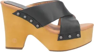 Dingo Womens Driftwood Studded Platform Casual Sandals Casual High Heel 3" & Up - Black