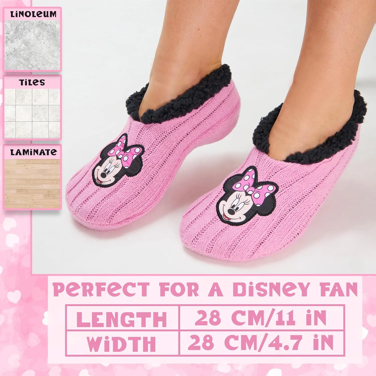 Disney Women's Ballerina Slippers with Sherpa Lining - Knitted Non-Slip House Shoes