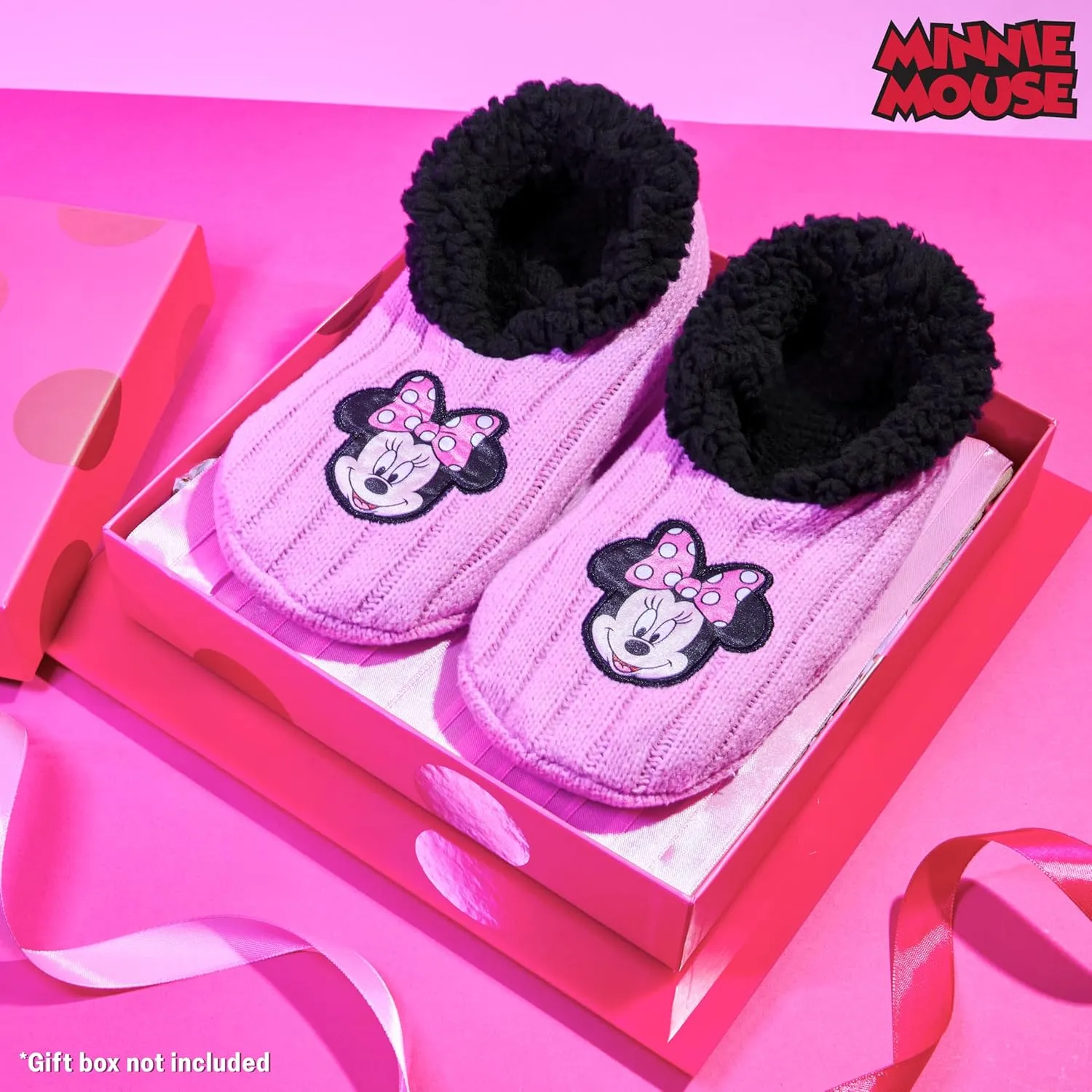 Disney Women's Ballerina Slippers with Sherpa Lining - Knitted Non-Slip House Shoes