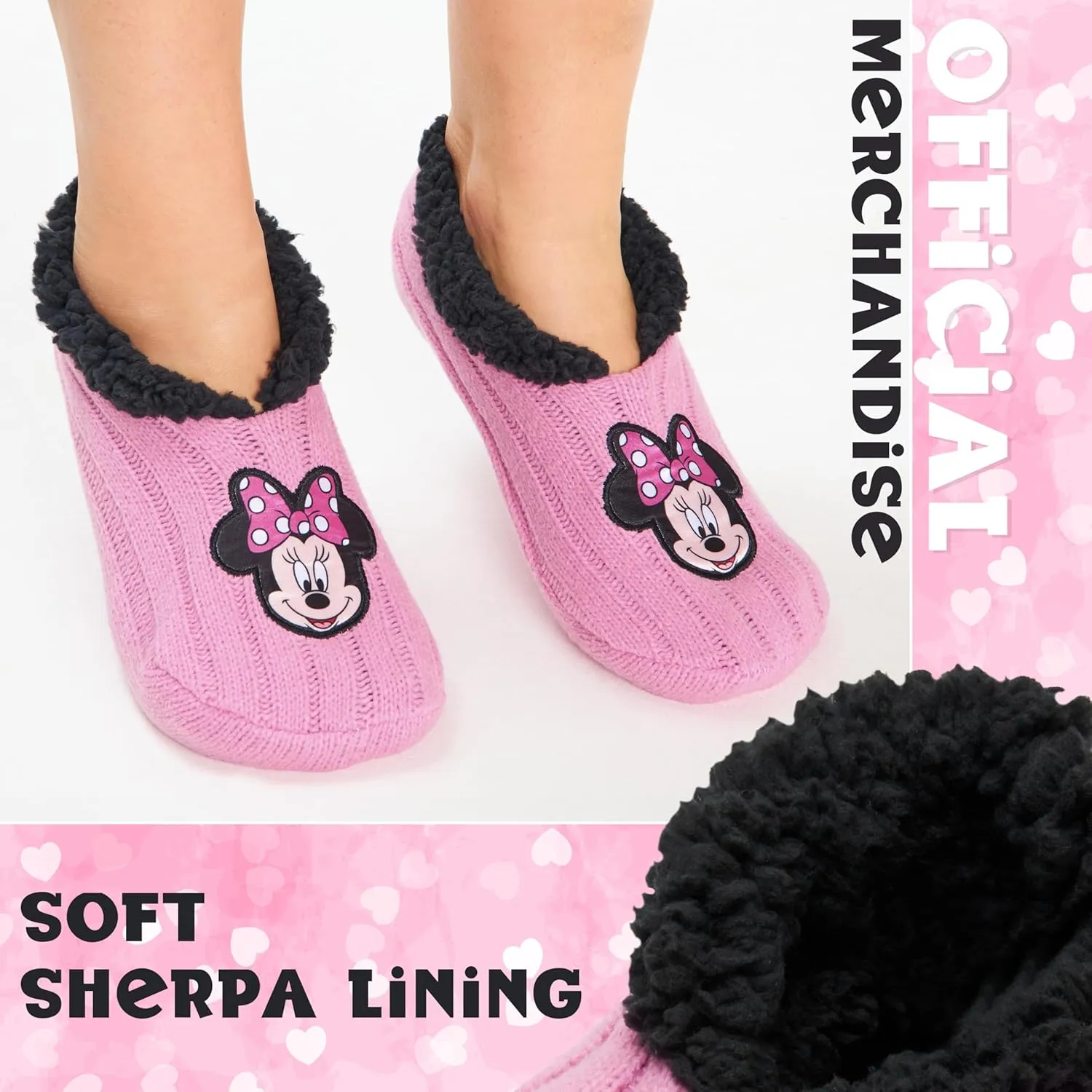 Disney Women's Ballerina Slippers with Sherpa Lining - Knitted Non-Slip House Shoes
