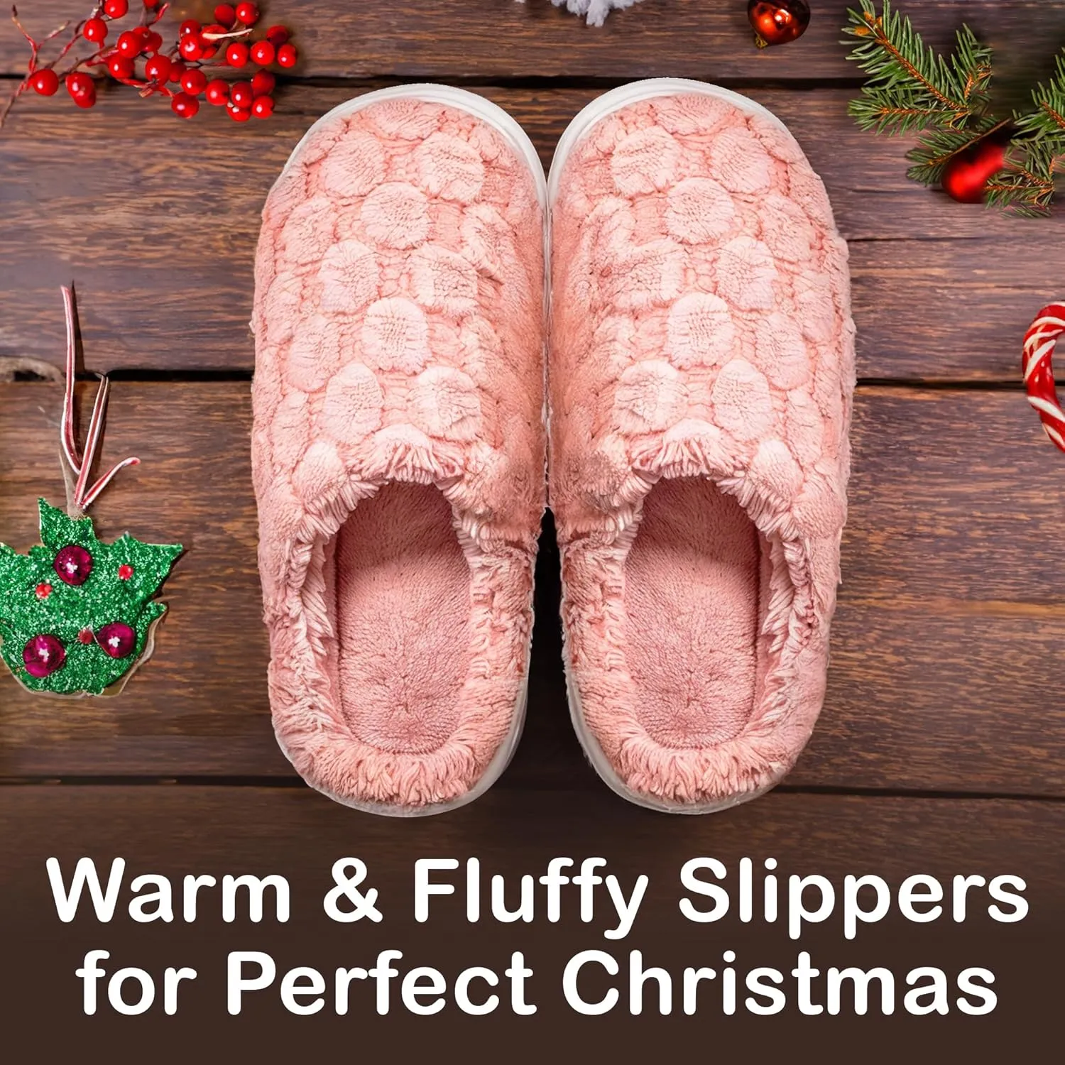DIUS Fuzzy House Slippers for Women & Men, Memory Foam Slippers Indoor Outdoor Non Slip Rubber Sole Cozy Bedroom Shoes