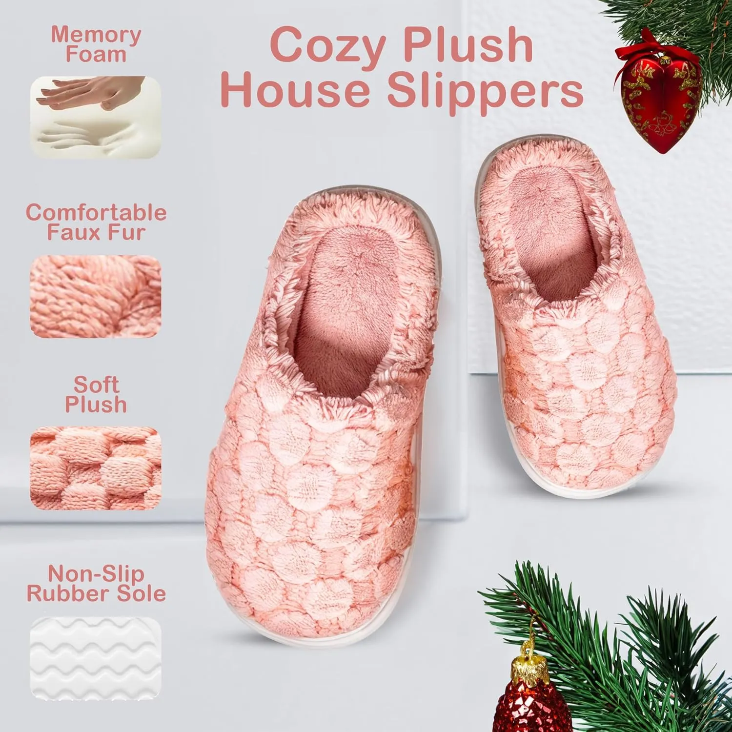 DIUS Fuzzy House Slippers for Women & Men, Memory Foam Slippers Indoor Outdoor Non Slip Rubber Sole Cozy Bedroom Shoes