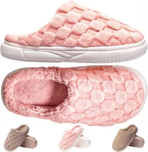 DIUS Fuzzy House Slippers for Women & Men, Memory Foam Slippers Indoor Outdoor Non Slip Rubber Sole Cozy Bedroom Shoes