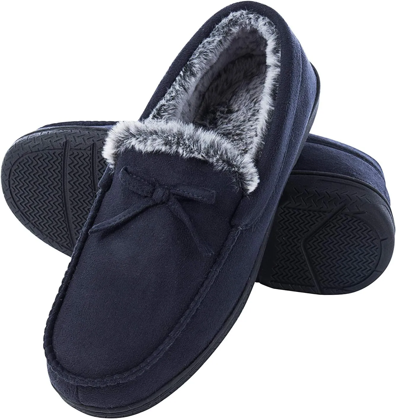 DL Men's Moccasin Slippers - Indoor & Outdoor, Suede Mens House Slippers with Memory Foam, Faux Fur Lining, Non Slip Outsole