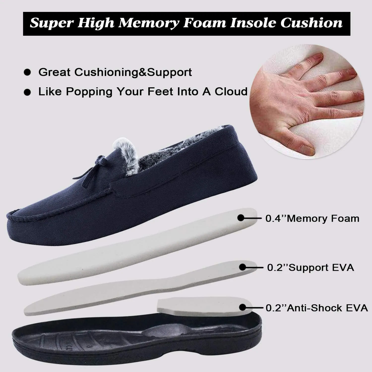 DL Men's Moccasin Slippers - Indoor & Outdoor, Suede Mens House Slippers with Memory Foam, Faux Fur Lining, Non Slip Outsole