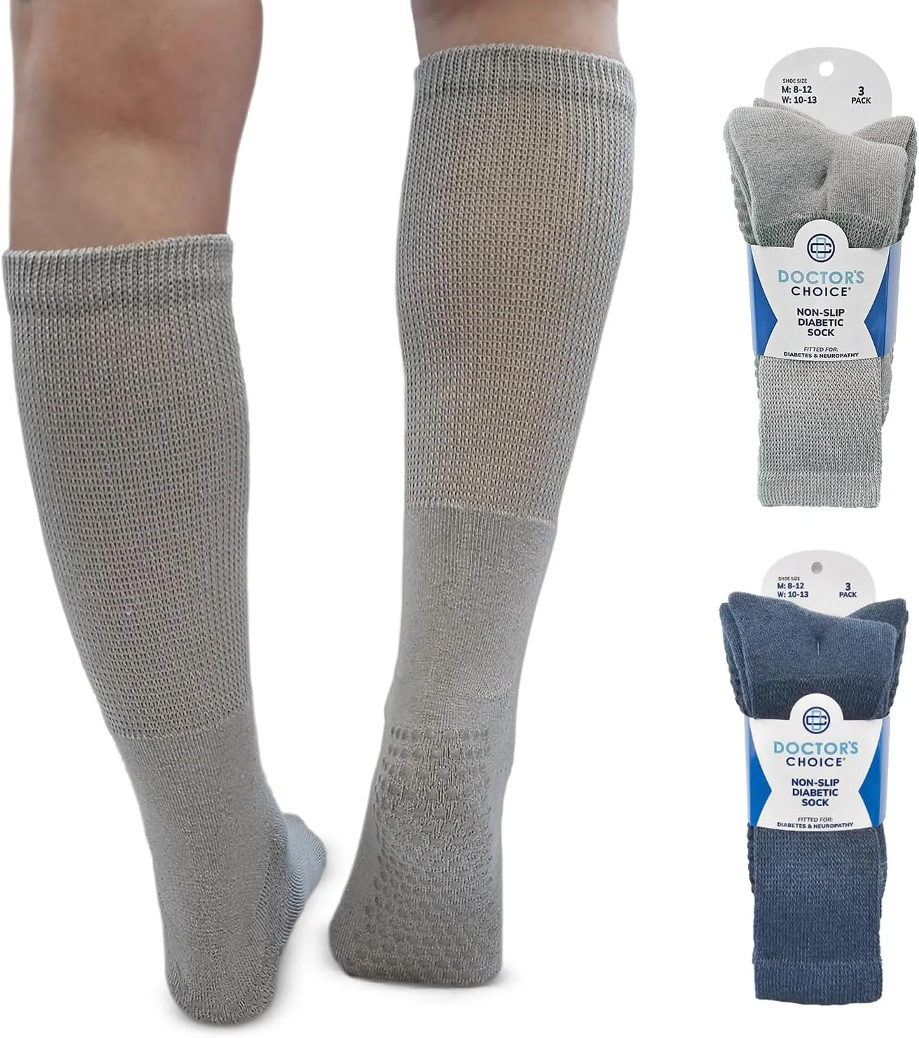 Doctor's Choice Non Slip Socks Men Diabetic Crew 3 Pack | Hospital | Griper | Skid | Slipper