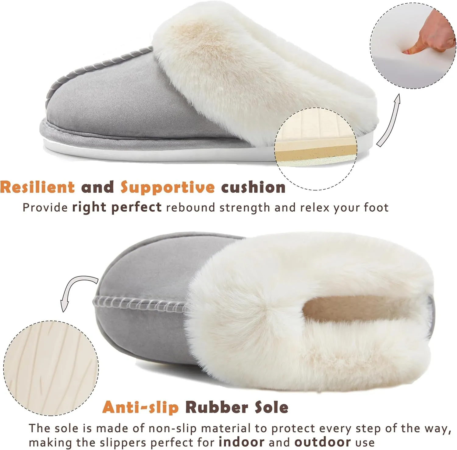 Donpapa Womens Slipper with Memory Foam Fluffy Soft Warm Slip On House Slippers Anti-Skid Cozy Plush for Indoor Outdoor