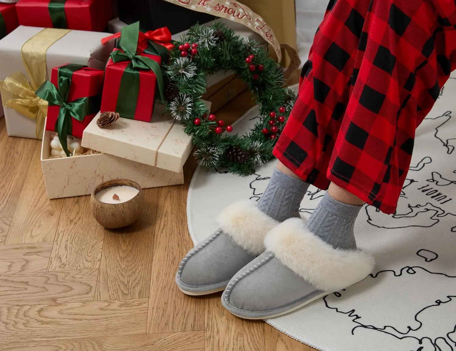 Donpapa Womens Slipper with Memory Foam Fluffy Soft Warm Slip On House Slippers Anti-Skid Cozy Plush for Indoor Outdoor