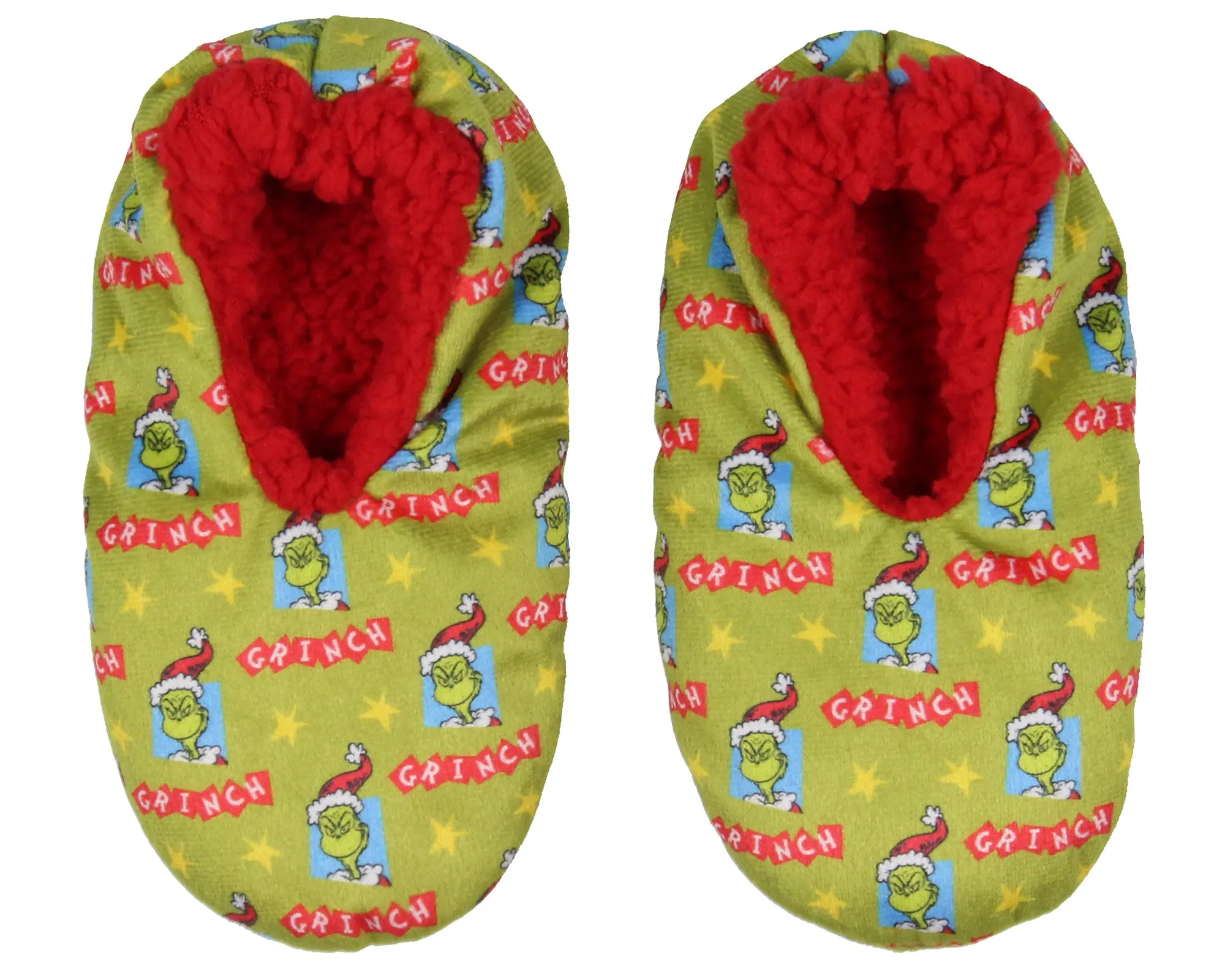 Dr. Seuss Kids GRINCH Who Stole Christmas Santa Slipper Socks No-Slip Sole