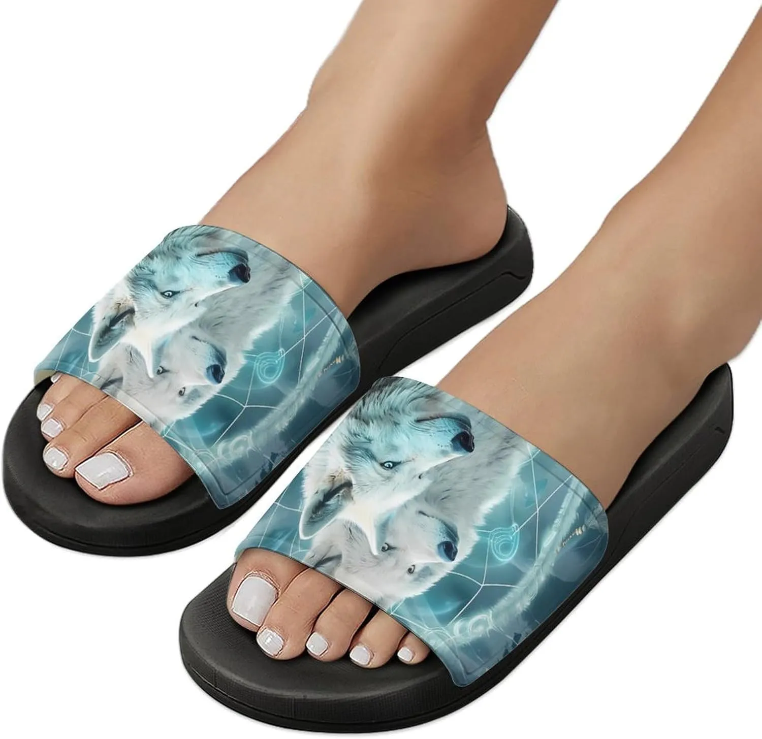 Dream Catcher White Wolf Funny Slide Sandals Non-Slip PVC Shower Slipper House Shoes Open Toe Slippers for Adult