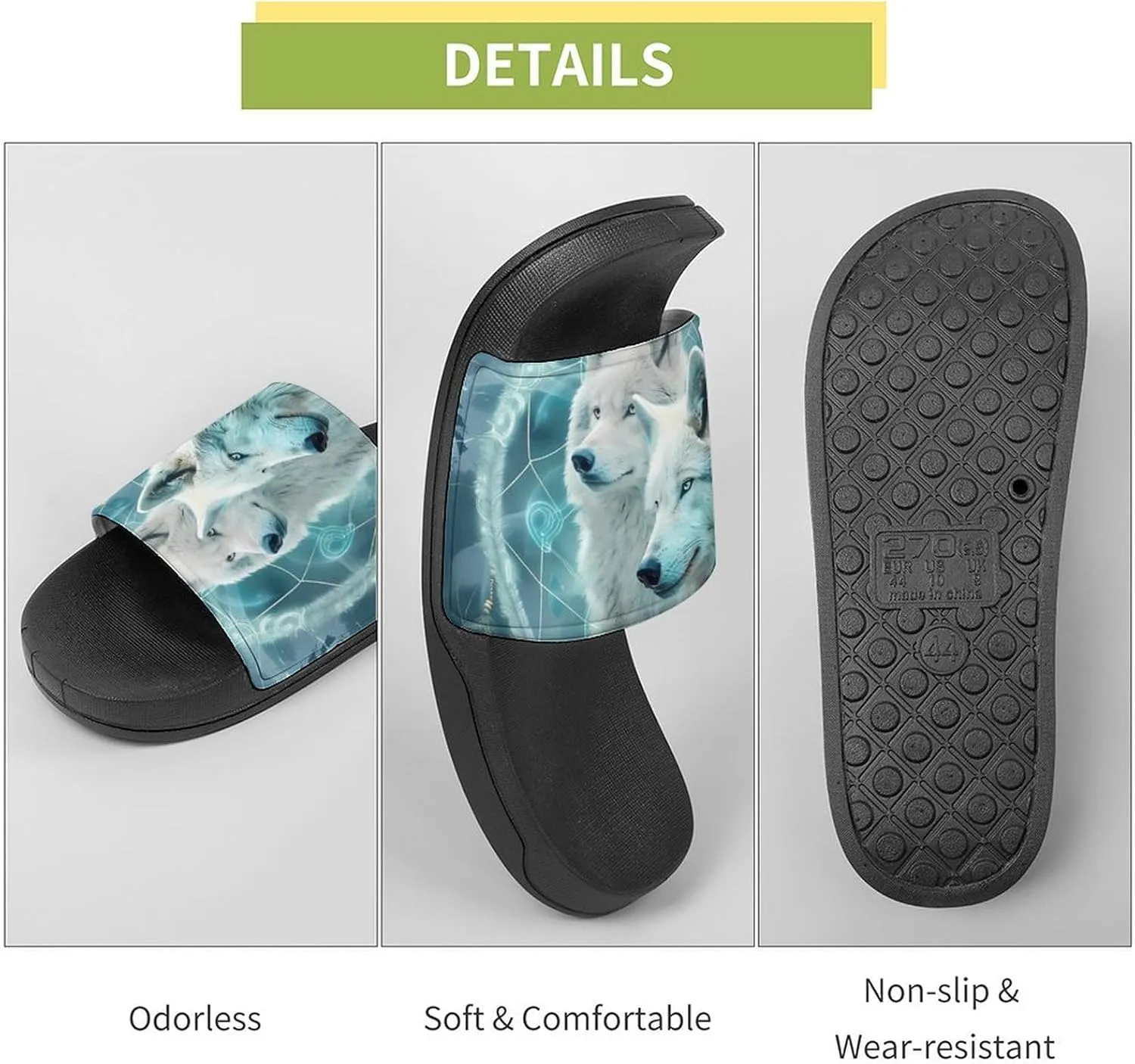 Dream Catcher White Wolf Funny Slide Sandals Non-Slip PVC Shower Slipper House Shoes Open Toe Slippers for Adult