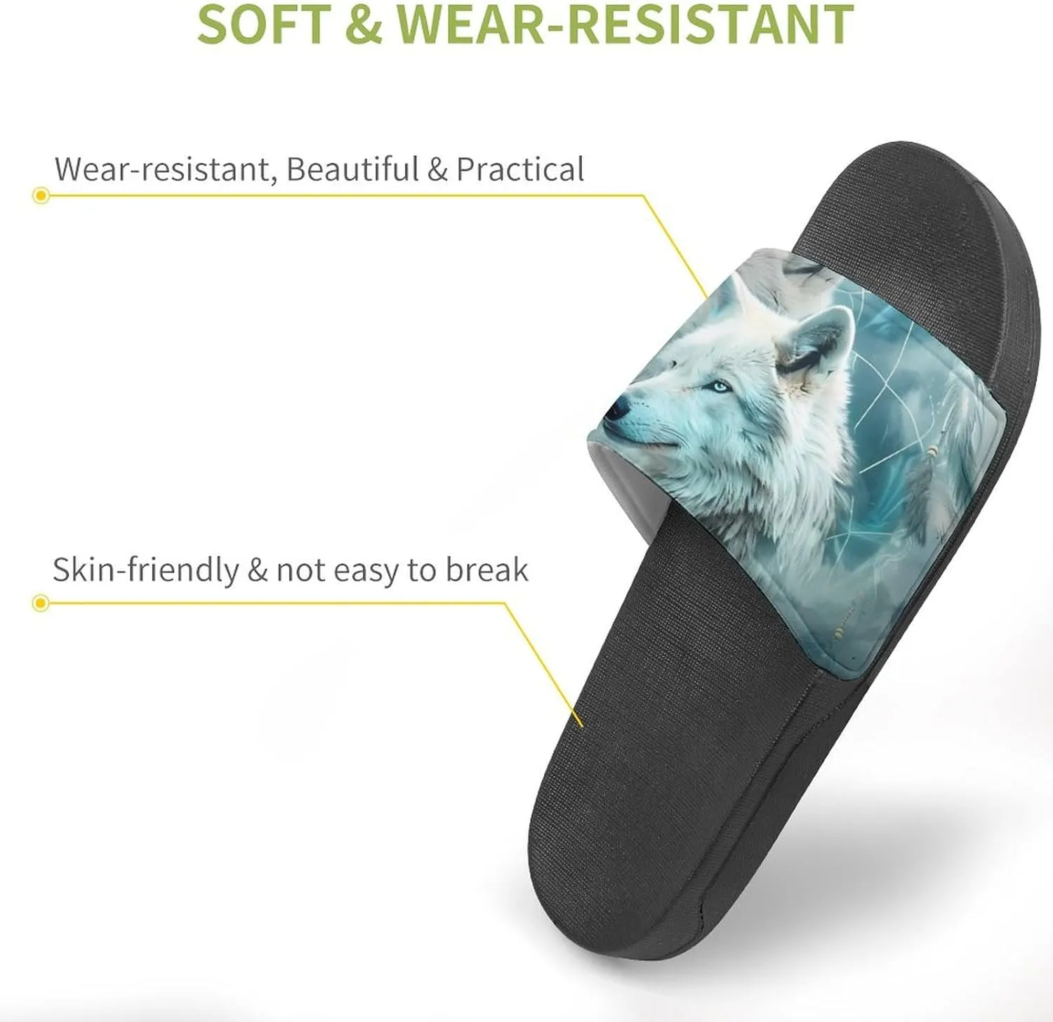 Dream Catcher White Wolf Funny Slide Sandals Non-Slip PVC Shower Slipper House Shoes Open Toe Slippers for Adult