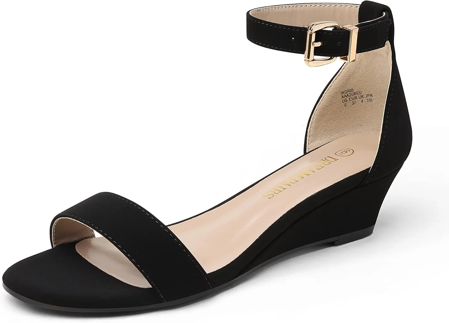 DREAM PAIRS Women's Ingrid Ankle Strap Low Wedge Sandal