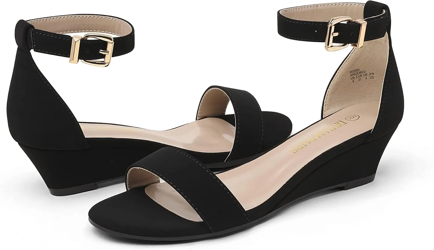 DREAM PAIRS Women's Ingrid Ankle Strap Low Wedge Sandal