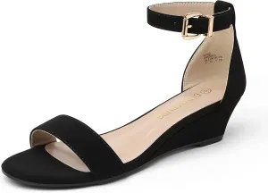 DREAM PAIRS Women's Ingrid Ankle Strap Low Wedge Sandal
