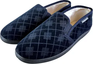 Dunlop - Mens Memory Foam Cushion Faux Fur Lined Moccasin Style Plaid Slippers (10US, Navy)