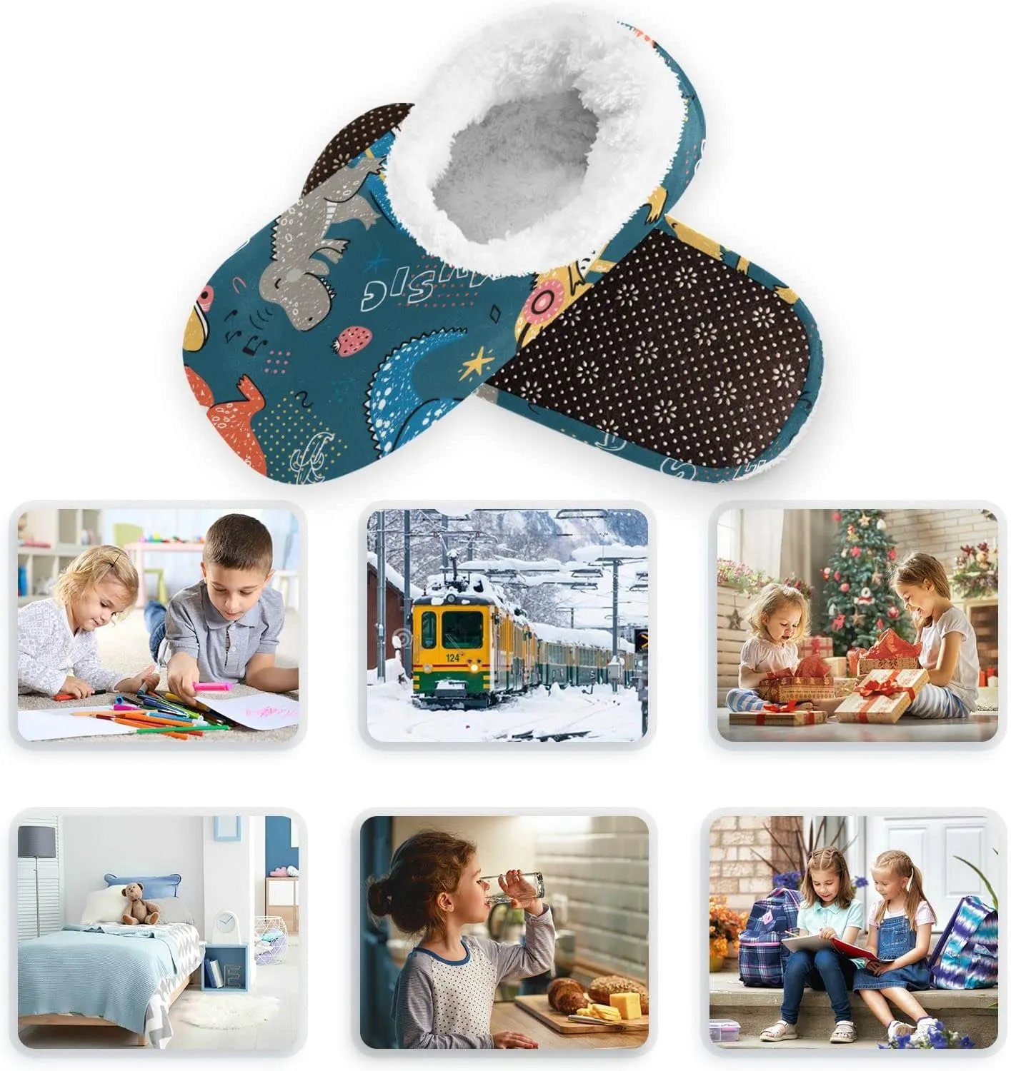Dussdil Kid's Boy's Girl's Slippers Spa Travel House Slipper Shoes Warm Soft Memory Foam Slipper Non Slip for Guest Home Bedroom Slippers XS