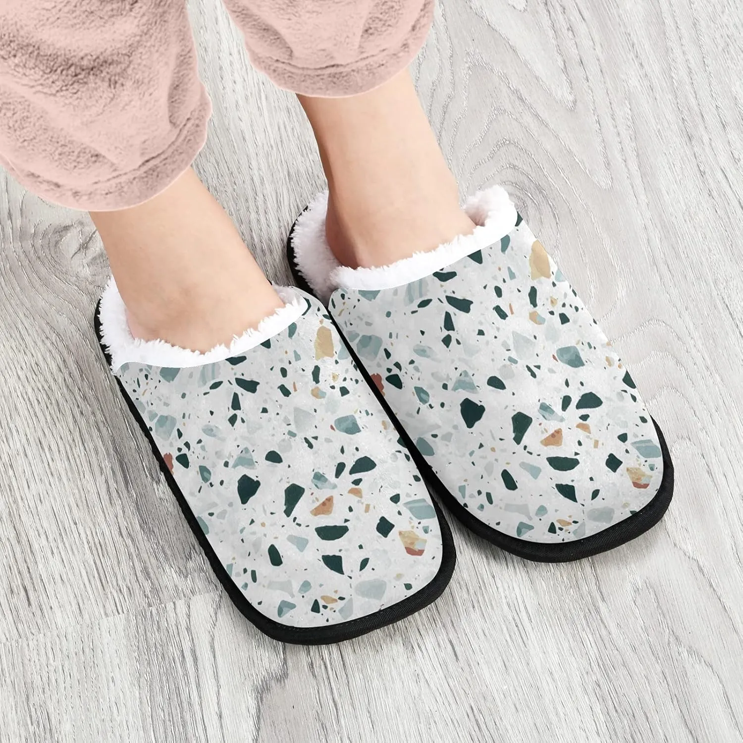 Dussdil Terrazzo Flooring House Slippers Marble Granite Home Spa Slippers Memory Foam Closed Toe Slipper Non Slip for Hotel Bedroom Travel Shoes Women Men M