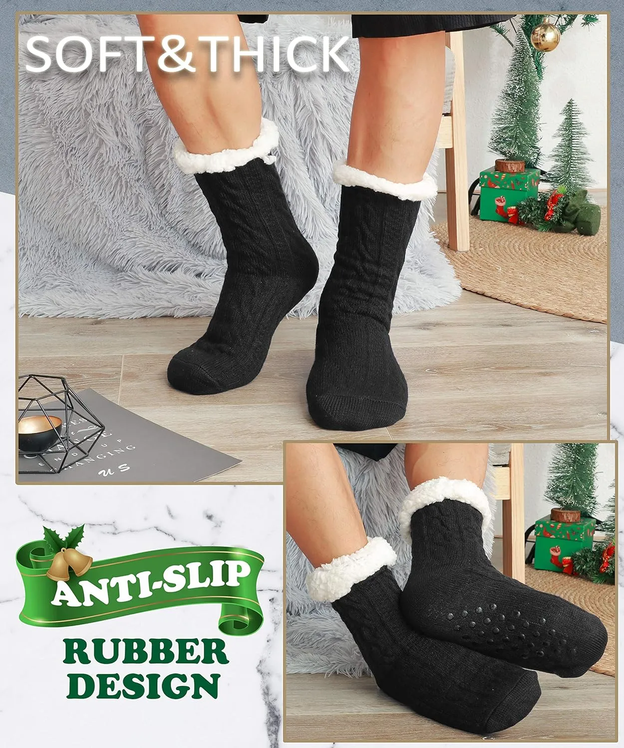 EBMORE Mens Slipper Fuzzy Socks Winter Cozy Fluffy Cabin Warm Fleece Soft Comfy Thick Non Slip Home Socks