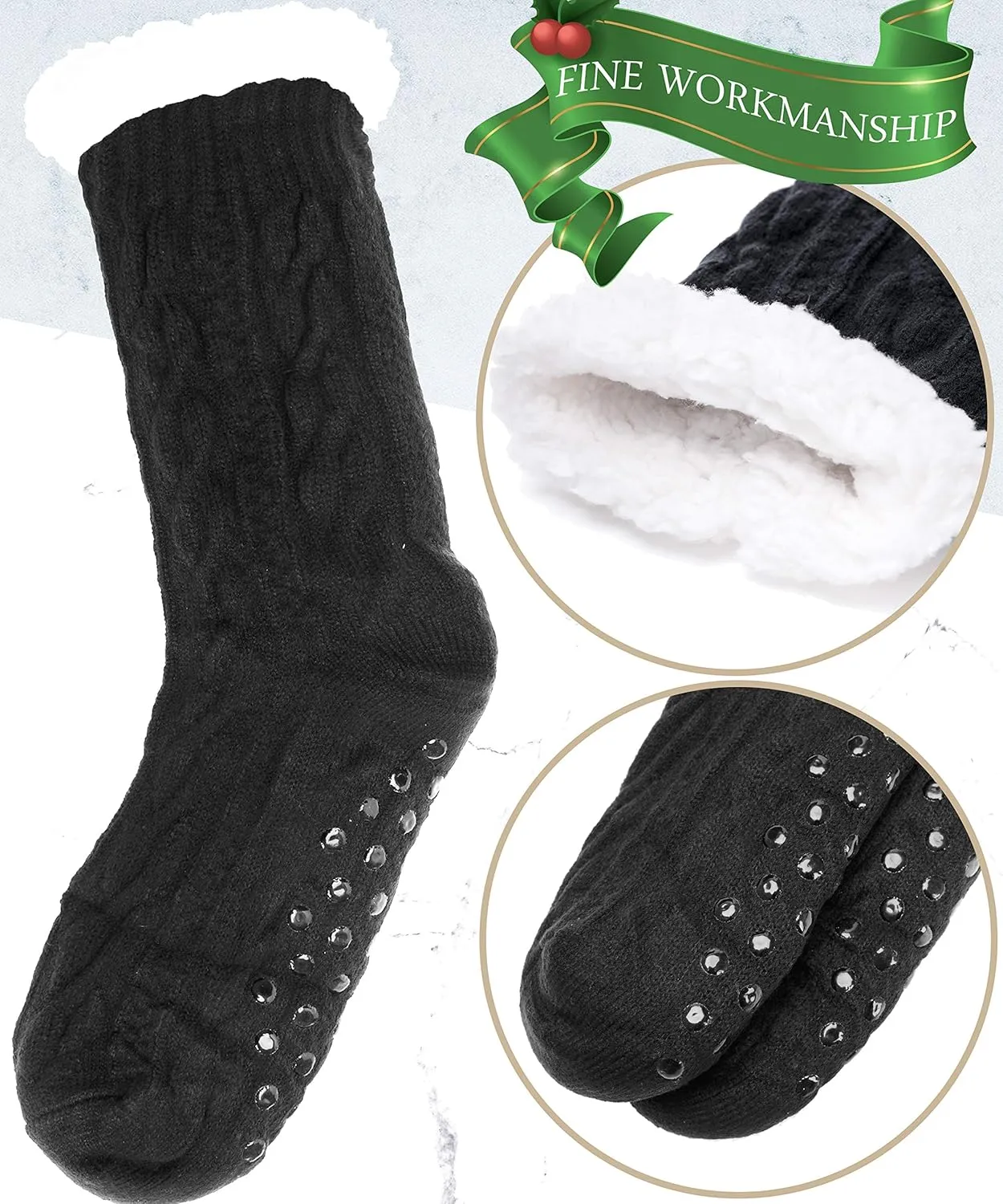 EBMORE Mens Slipper Fuzzy Socks Winter Cozy Fluffy Cabin Warm Fleece Soft Comfy Thick Non Slip Home Socks