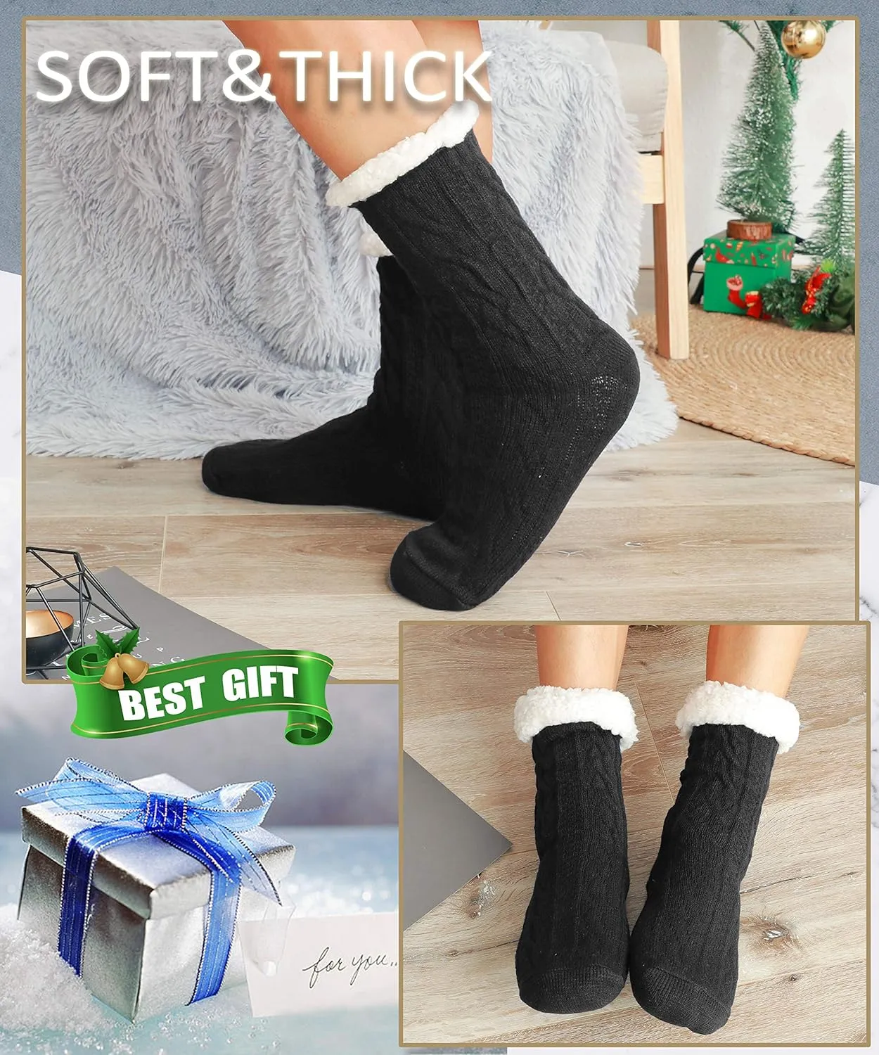 EBMORE Mens Slipper Fuzzy Socks Winter Cozy Fluffy Cabin Warm Fleece Soft Comfy Thick Non Slip Home Socks