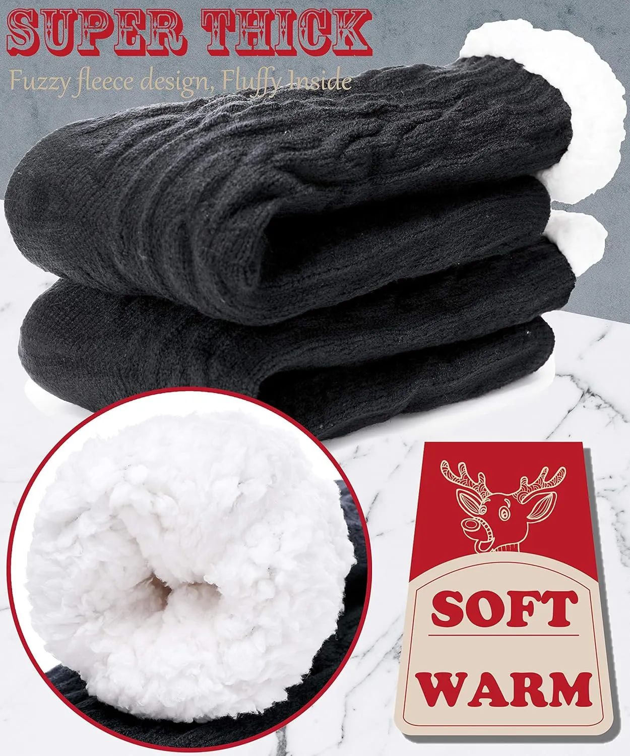 EBMORE Mens Slipper Fuzzy Socks Winter Cozy Fluffy Cabin Warm Fleece Soft Comfy Thick Non Slip Home Socks