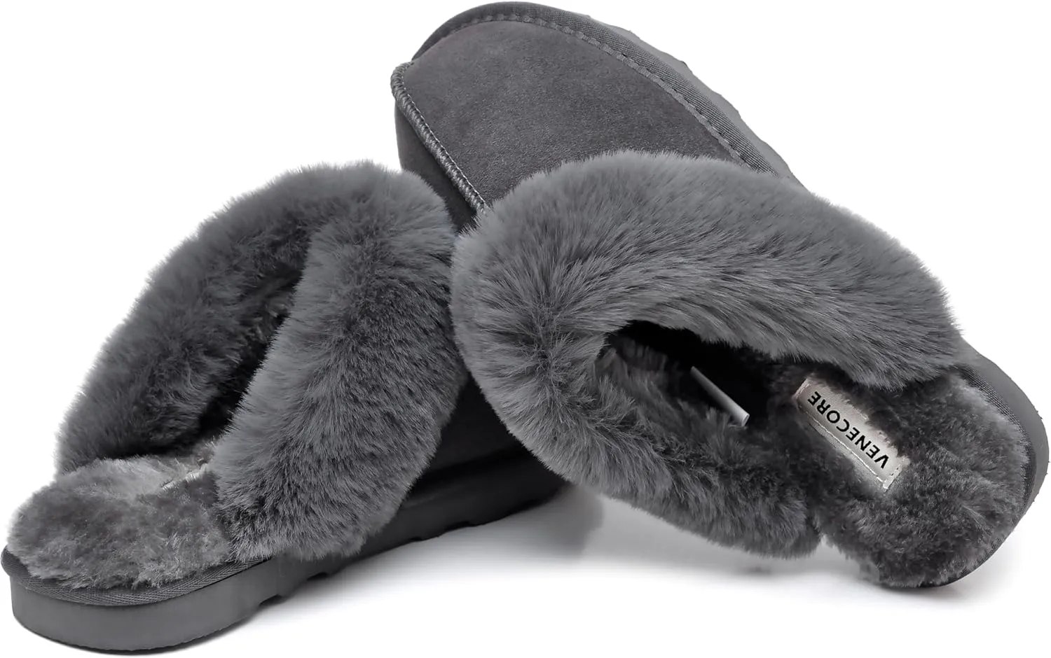 Emma Women's Winter Fur Slippers Genuine Suede Fluffy Faux Fur Memory Foam Cushion, Indoor and Outdoor