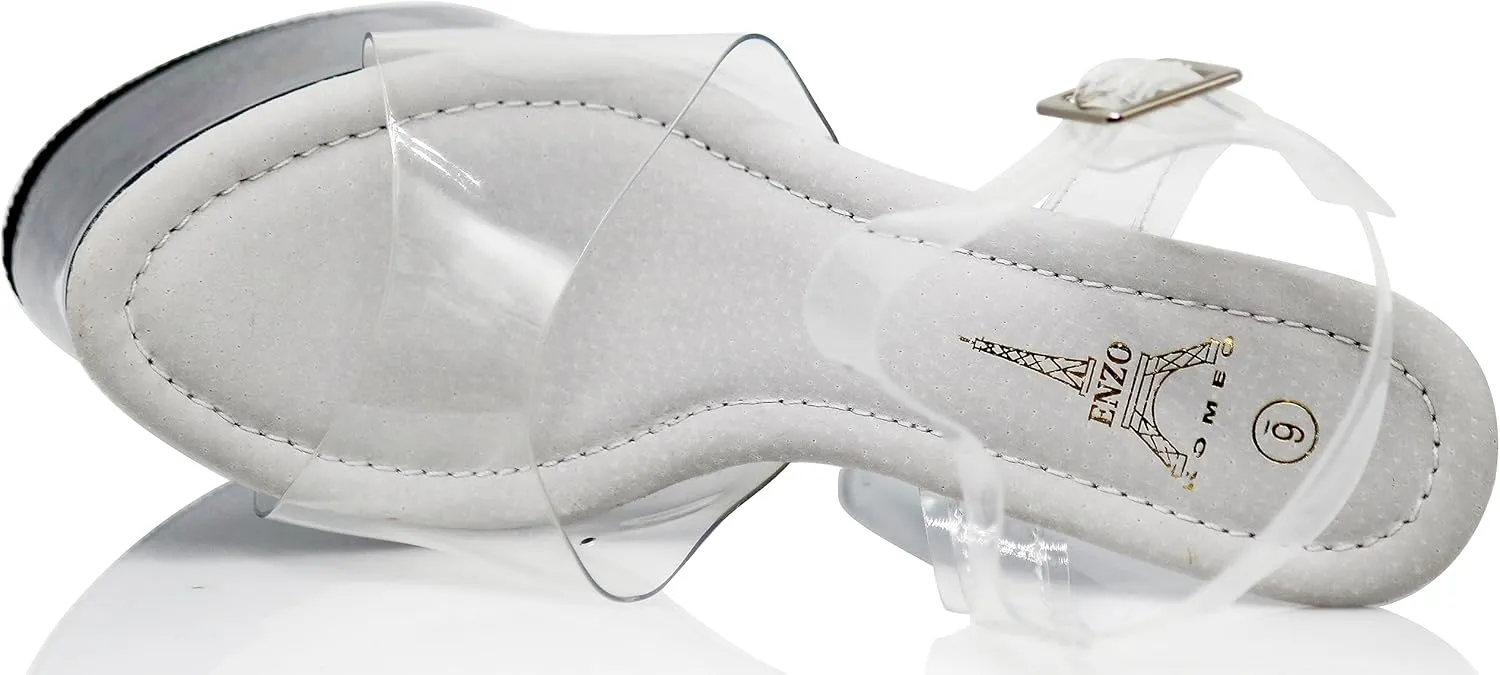Enzo Romeo Women Clear High Heel Platform Wedge Pump Sandals