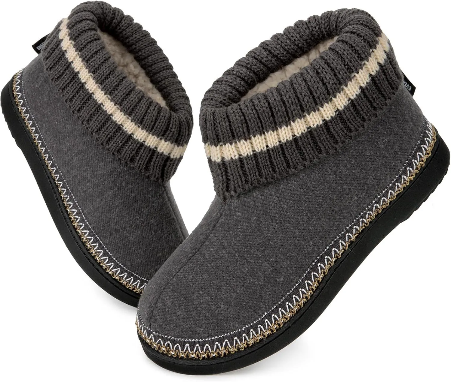 EverFoams Women's Bootie Slippers Non-slip Comfy Winter Indoor House Shoes with Knitted Collar