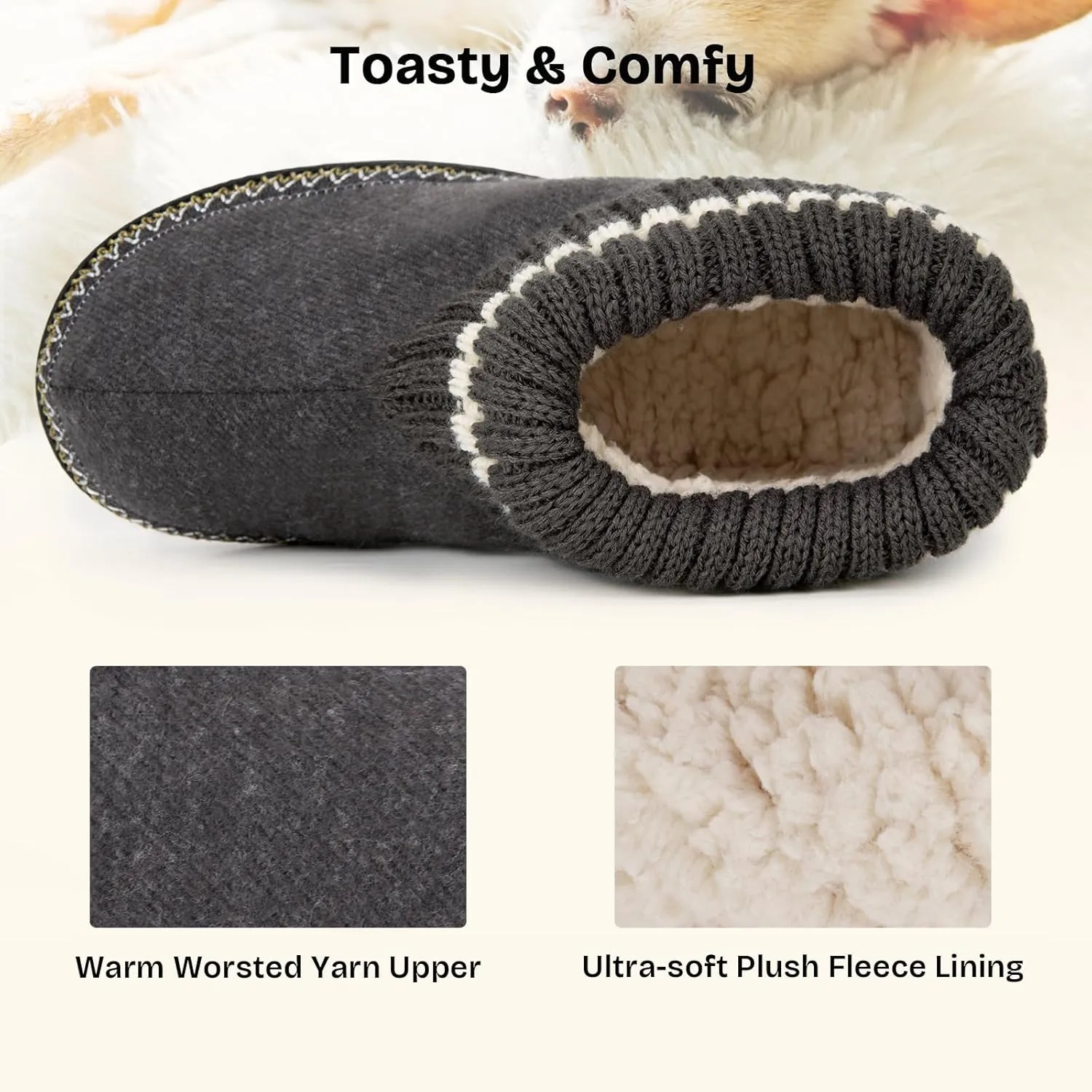 EverFoams Women's Bootie Slippers Non-slip Comfy Winter Indoor House Shoes with Knitted Collar