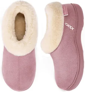 EverFoams Women's Micro Suede Cozy Memory Foam Winter Slippers with Fuzzy Faux Fur Collar and Indoor Outdoor Rubber Sole
