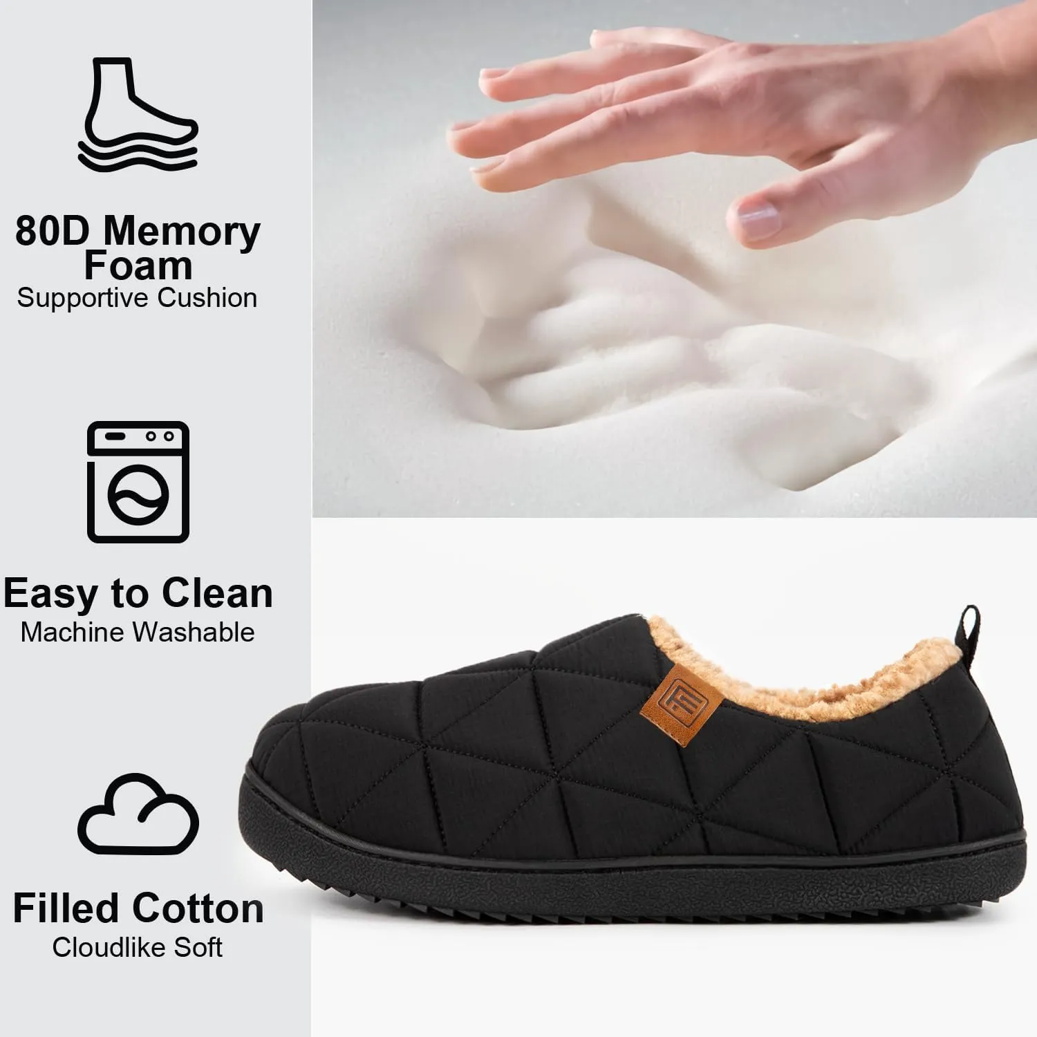 FamilyFairy Mens Warm Slippers Quilted Nylon Memory Foam House Shoes Indoor Outdoor with Non-Slip Sole