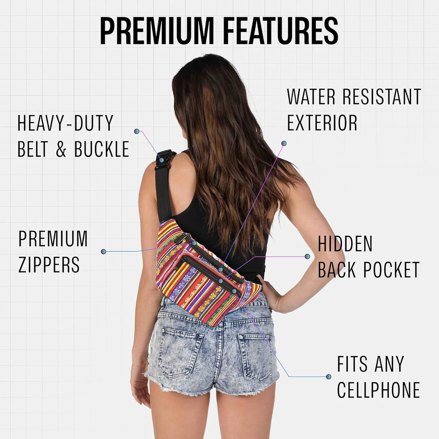 Fanny Pack Belt bag - Crossbody Waist Bag for Men or Women - Hands-Free, Waterproof Large Bumbag for Hiking, Running, and Travel (Orange Vert)
