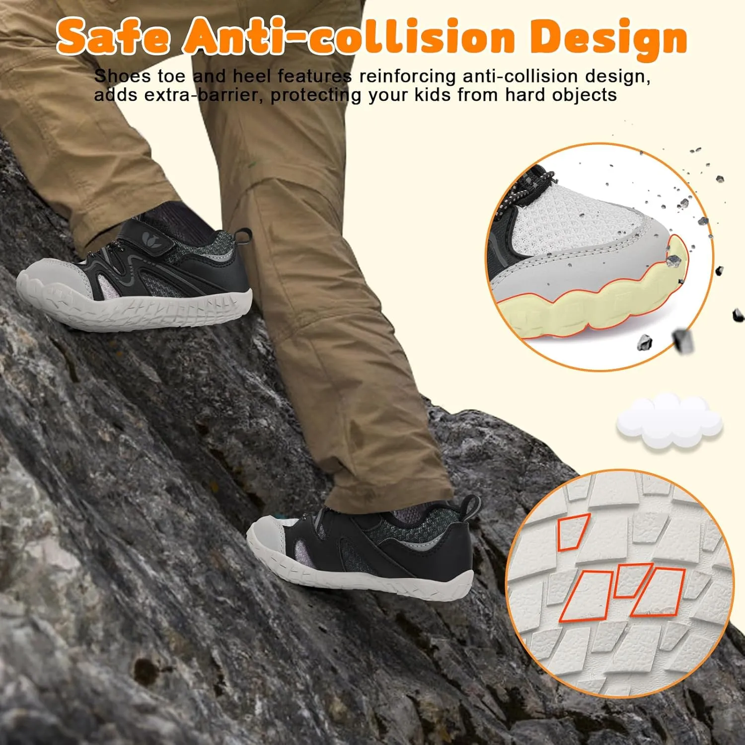FEETCITY Kids Barefoot Shoes Boys Girls Sneakers Toddler Walking Shoes Kids Hiking Shoe Lightweight Outdoor Tennis Shoe