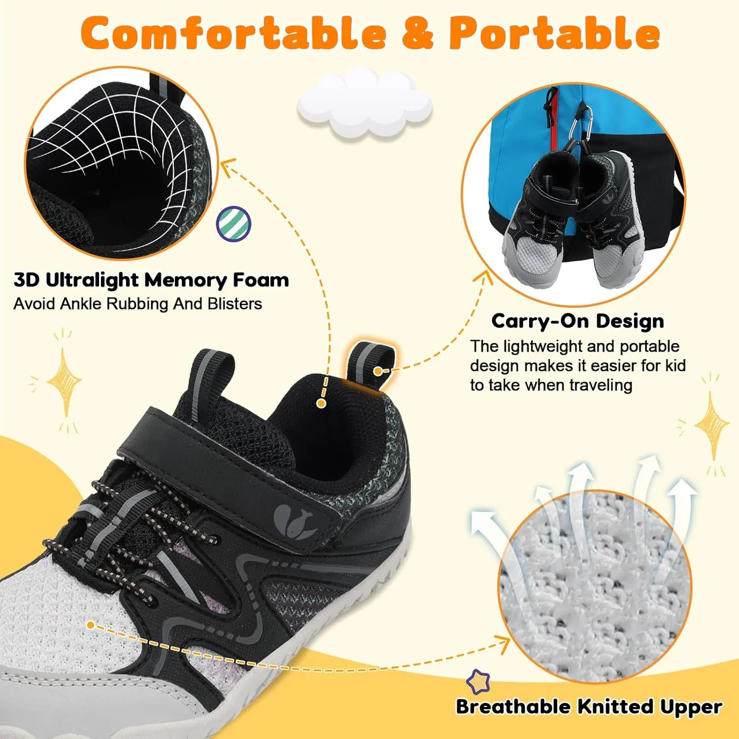 FEETCITY Kids Barefoot Shoes Boys Girls Sneakers Toddler Walking Shoes Kids Hiking Shoe Lightweight Outdoor Tennis Shoe