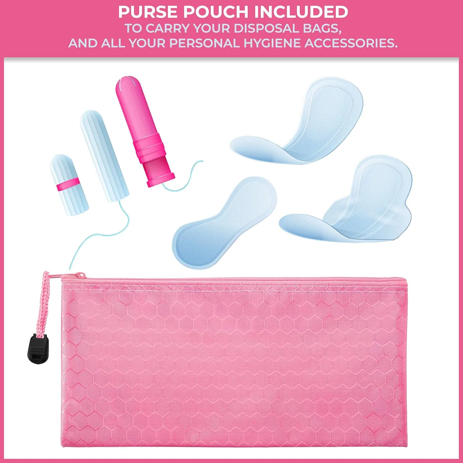 Feminine Personal Disposal Bags- 100 Black Opaque Bags for Sanitary Disposal, with Purse Pouch. Discreet Disposal for Tampons, Pads, and Liners (Pink)