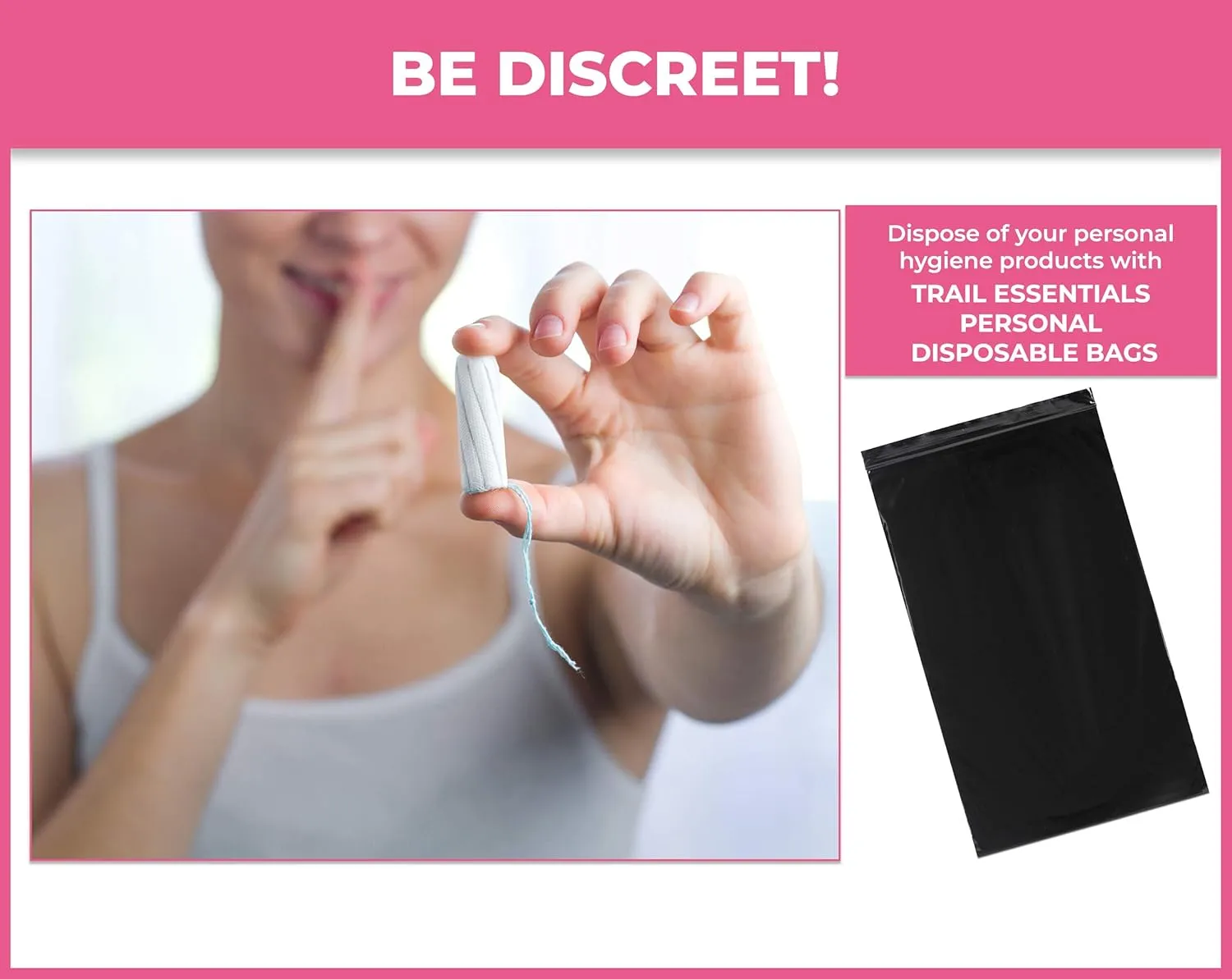 Feminine Personal Disposal Bags- 100 Black Opaque Bags for Sanitary Disposal, with Purse Pouch. Discreet Disposal for Tampons, Pads, and Liners (Pink)