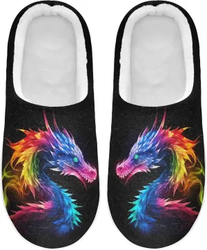 Fire Water Flame Dragon Animal Slippers for Women Men Indoor Slippers Memory Foam Fuzzy Slippers House Shoes for Indoor Outdoor Size 6/7