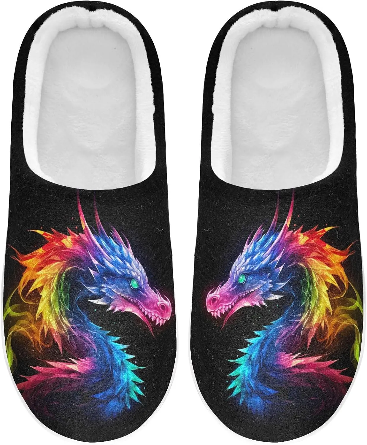 Fire Water Flame Dragon Animal Slippers for Women Men Indoor Slippers Memory Foam Fuzzy Slippers House Shoes for Indoor Outdoor Size 6/7