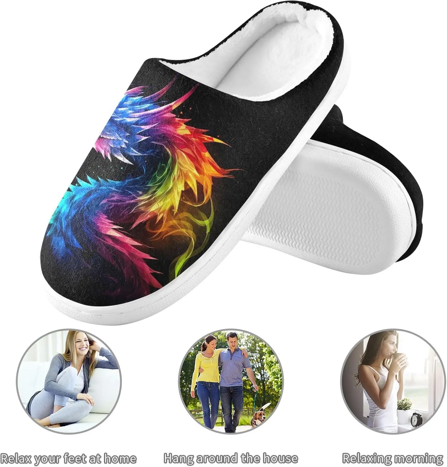 Fire Water Flame Dragon Animal Slippers for Women Men Indoor Slippers Memory Foam Fuzzy Slippers House Shoes for Indoor Outdoor Size 6/7