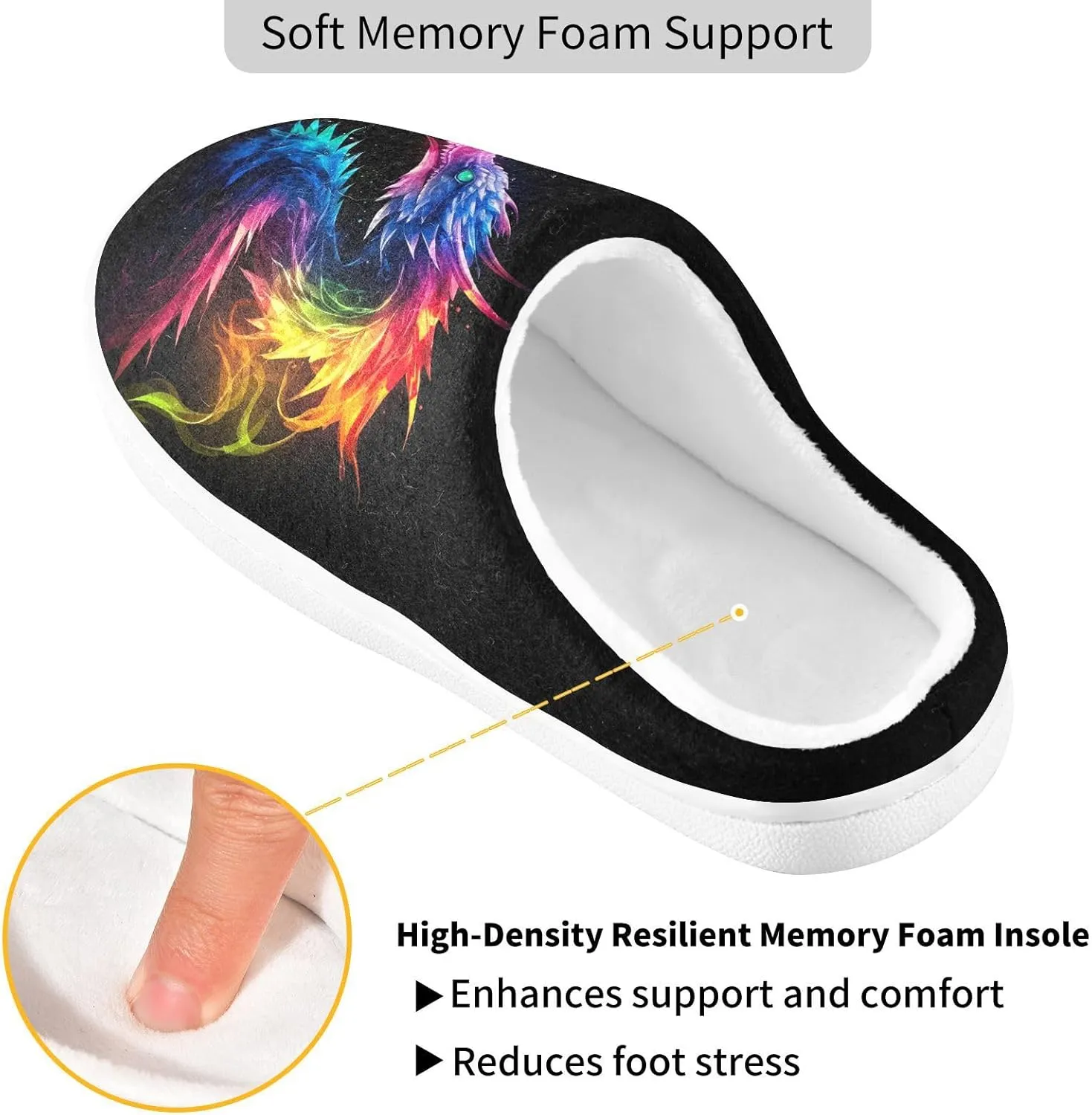 Fire Water Flame Dragon Animal Slippers for Women Men Indoor Slippers Memory Foam Fuzzy Slippers House Shoes for Indoor Outdoor Size 6/7