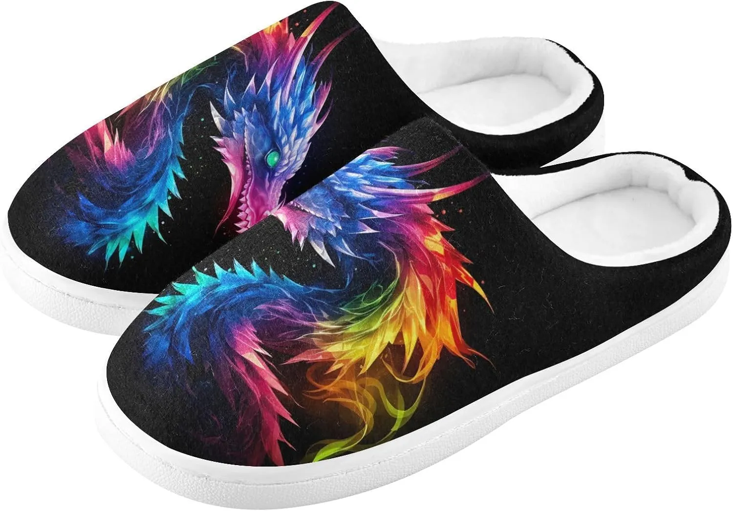 Fire Water Flame Dragon Animal Slippers for Women Men Indoor Slippers Memory Foam Fuzzy Slippers House Shoes for Indoor Outdoor Size 6/7