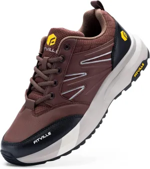 FitVille Mens Wide Hiking Shoes Water Repellent Outdoor Work Shoes Trekking Trails Sneakers with Arch Support - Sturdy Core