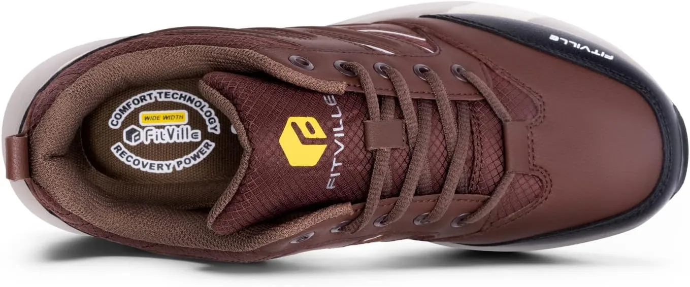 FitVille Mens Wide Hiking Shoes Water Repellent Outdoor Work Shoes Trekking Trails Sneakers with Arch Support - Sturdy Core