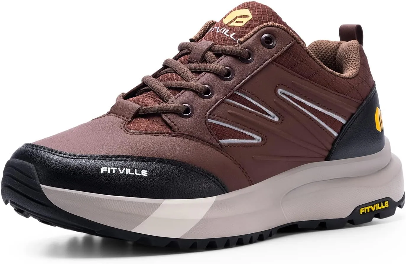 FitVille Mens Wide Hiking Shoes Water Repellent Outdoor Work Shoes Trekking Trails Sneakers with Arch Support - Sturdy Core