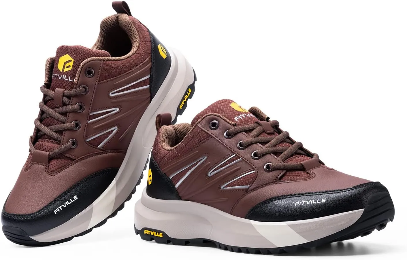 FitVille Mens Wide Hiking Shoes Water Repellent Outdoor Work Shoes Trekking Trails Sneakers with Arch Support - Sturdy Core