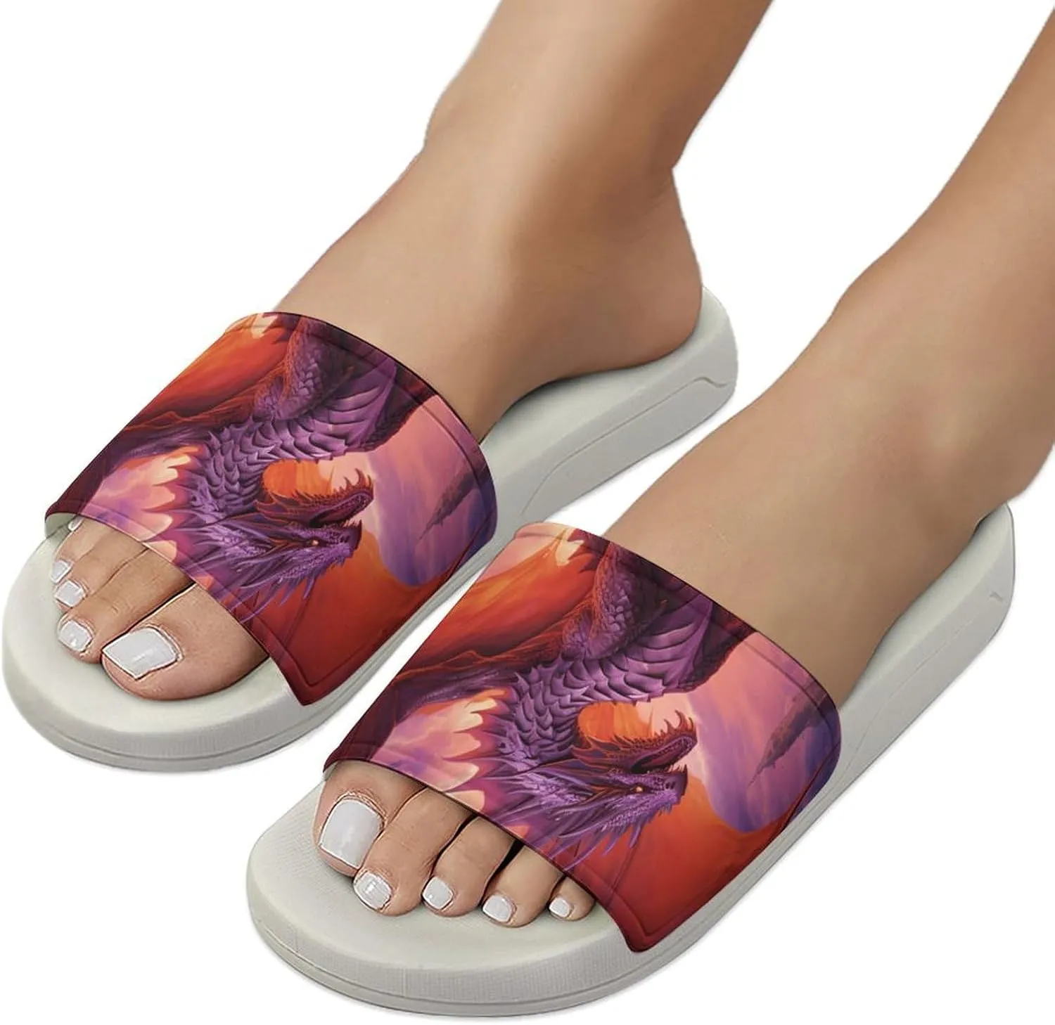 Flame Dragon.png Open Toe Slippers for Women And Men Non Slip Shower Slippers Home Slippers