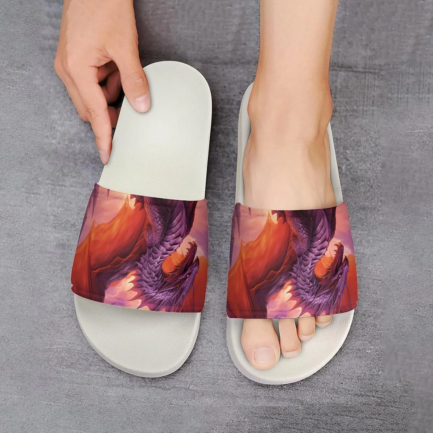 Flame Dragon.png Open Toe Slippers for Women And Men Non Slip Shower Slippers Home Slippers
